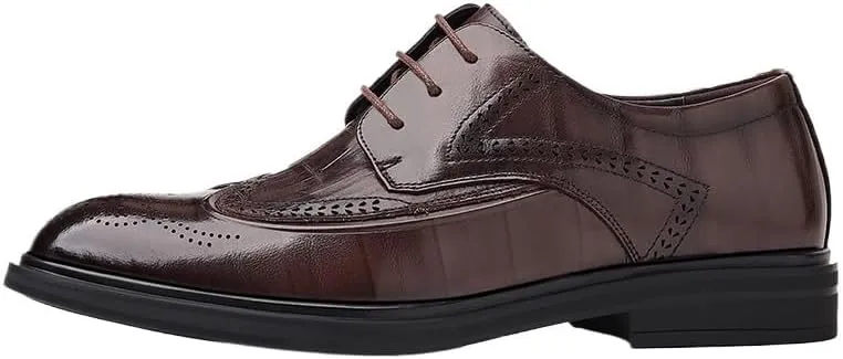 Men's Leather Brogue Oxfords - Classic Wingtip Dress Shoes for Comfortable Business & Casual Wear