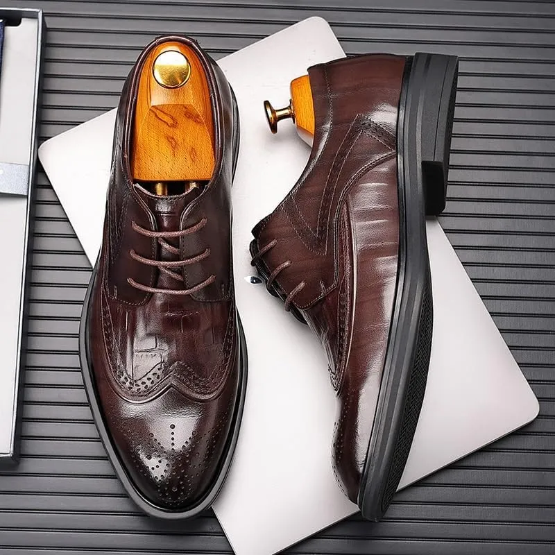 Men's Leather Brogue Oxfords - Classic Wingtip Dress Shoes for Comfortable Business & Casual Wear