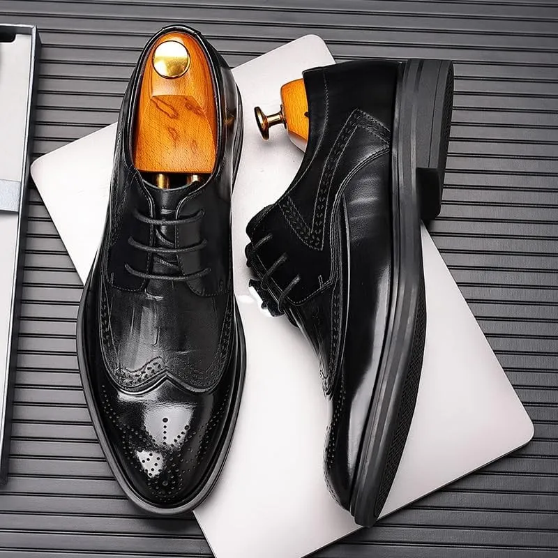 Men's Leather Brogue Oxfords - Classic Wingtip Dress Shoes for Comfortable Business & Casual Wear