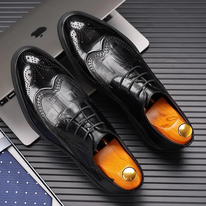Men's Leather Brogue Oxfords - Classic Wingtip Dress Shoes for Comfortable Business & Casual Wear