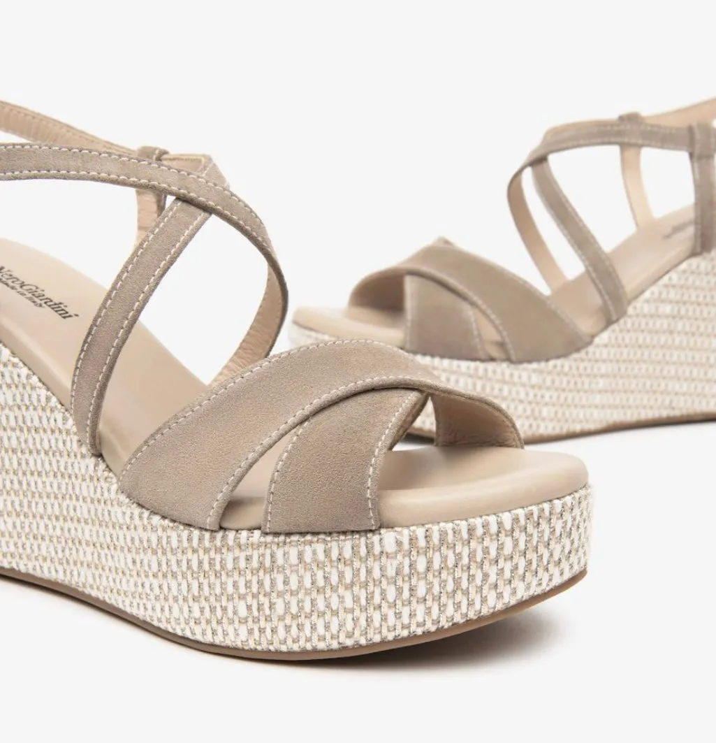 Nerogiardini beige suede wedge sandals