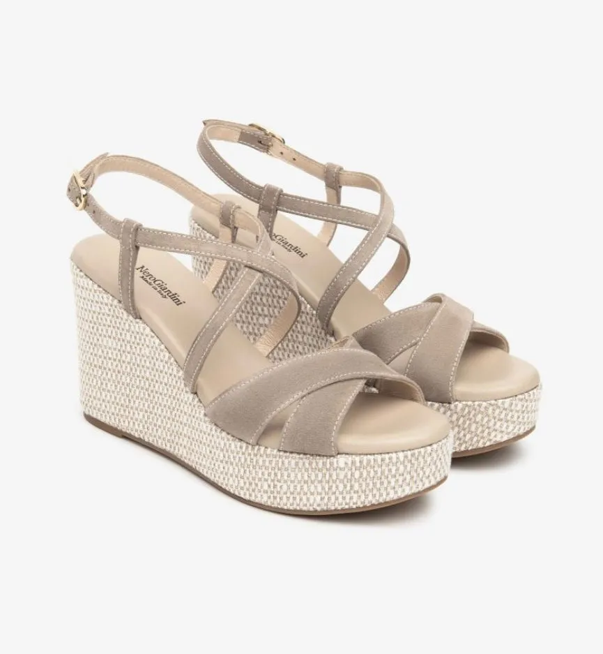 Nerogiardini beige suede wedge sandals