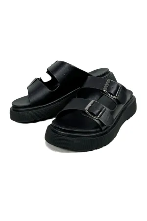 Ocean Therapy Pleather Sandals in Black Size 6.5
