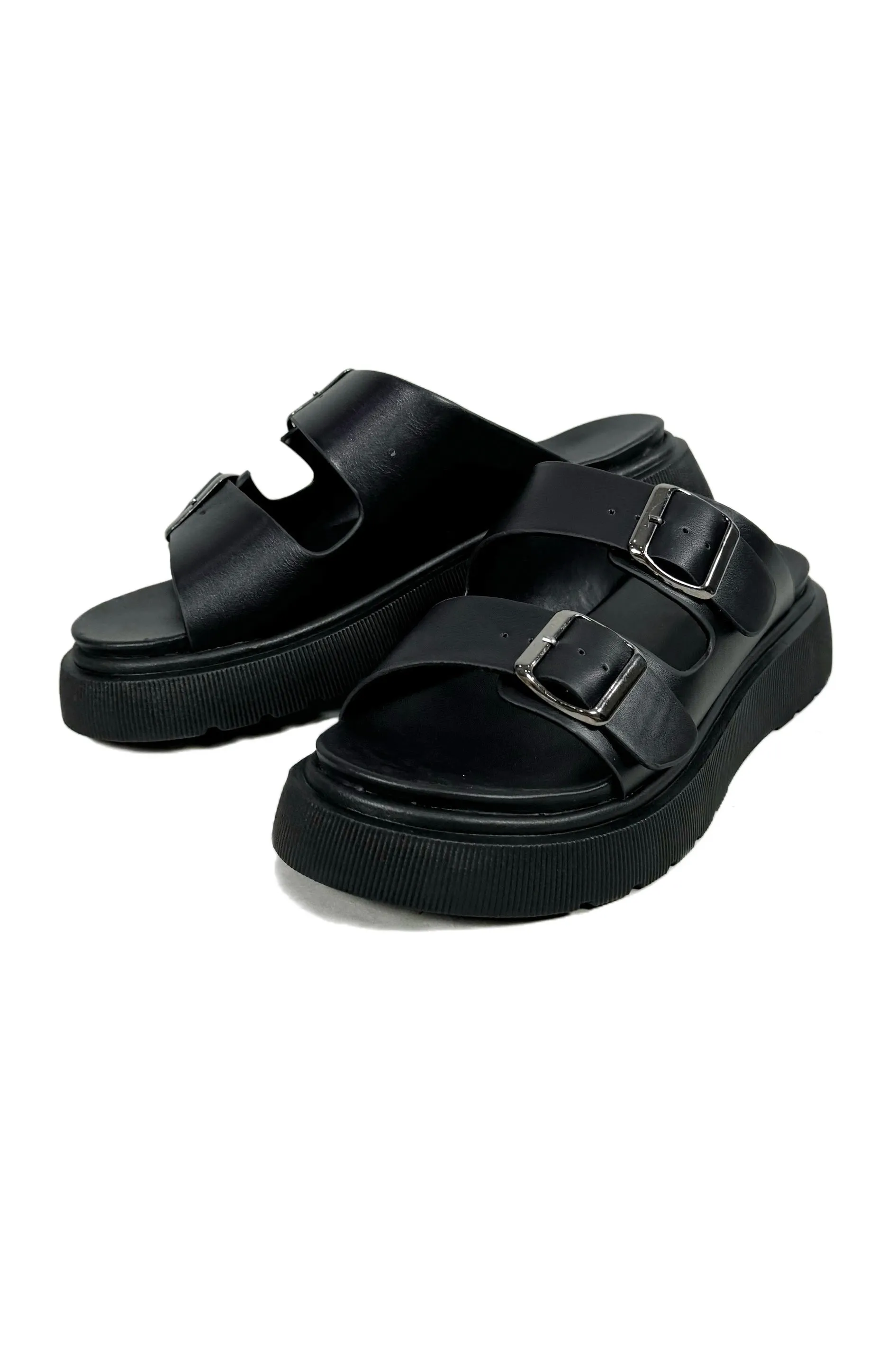 Ocean Therapy Pleather Sandals in Black Size 6.5