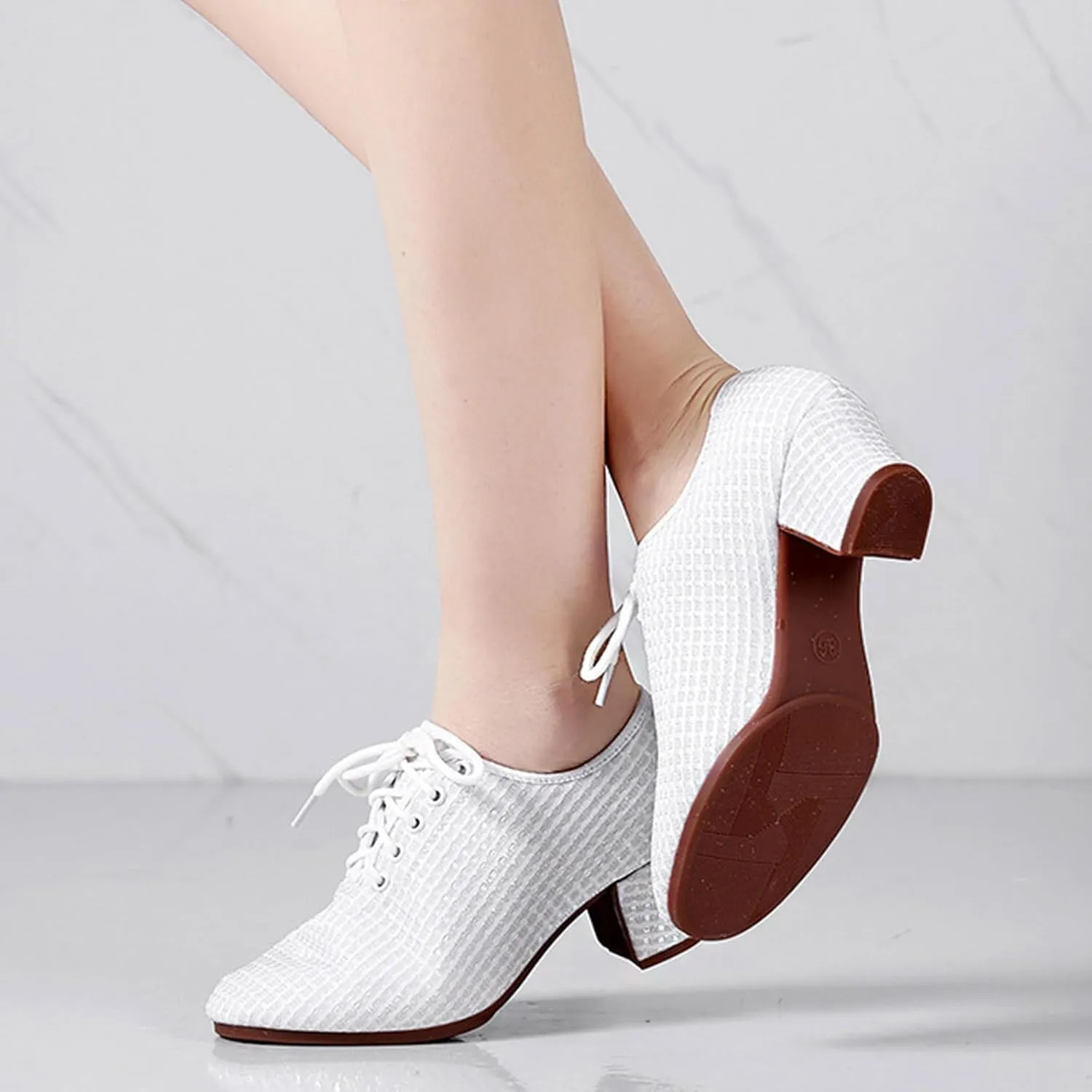 ONAIC Women's Lace Up Latin Practice Dance Shoes Standard Ballroom Latin Dance Shoes Breathable Jazz Training Shoes