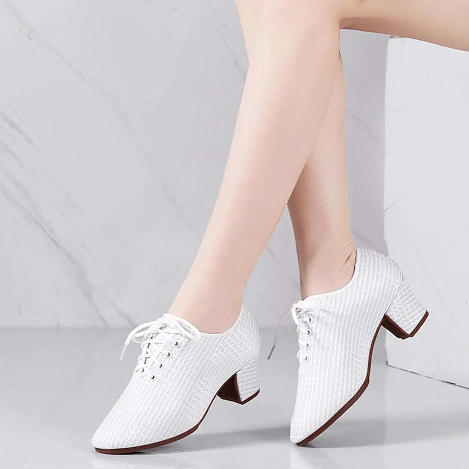 ONAIC Women's Lace Up Latin Practice Dance Shoes Standard Ballroom Latin Dance Shoes Breathable Jazz Training Shoes