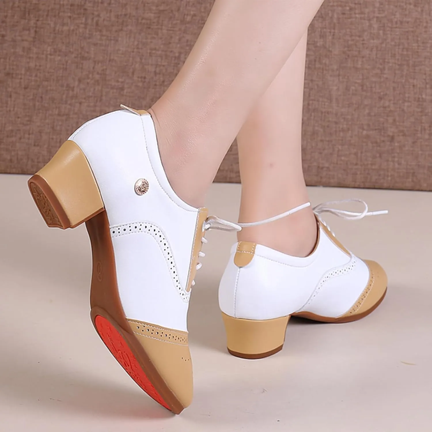 ONAIC Womens Latin Dance Shoes Ballroom Lace-Up Salsa Shoes Leather Latin Character Shoe
