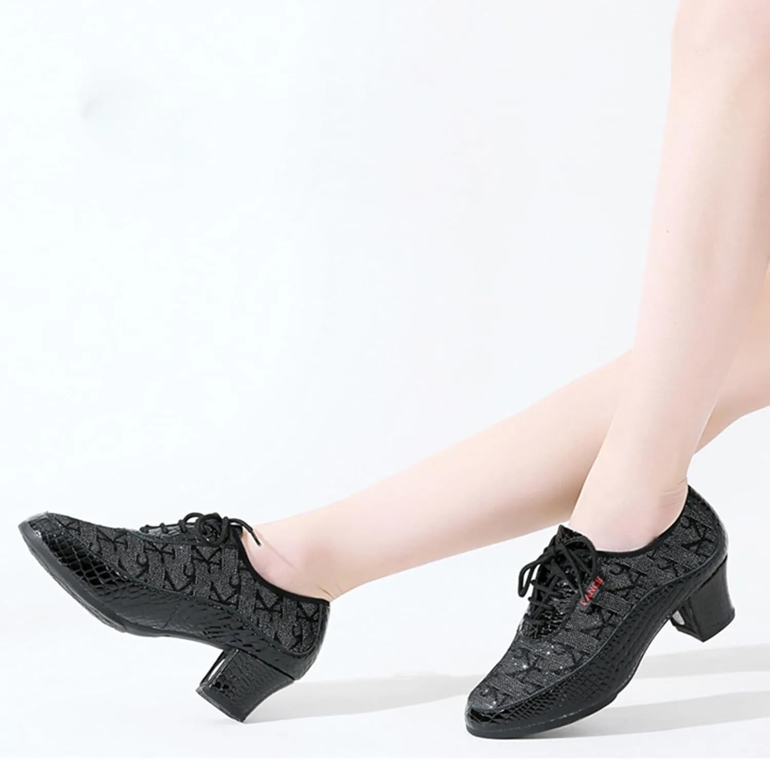 ONAIC Women's Professional Latin Dance Shoes Ballroom Salsa Practice Shoes Abrasion Resistant Lightweight Dancing Shoes 3CM Heel