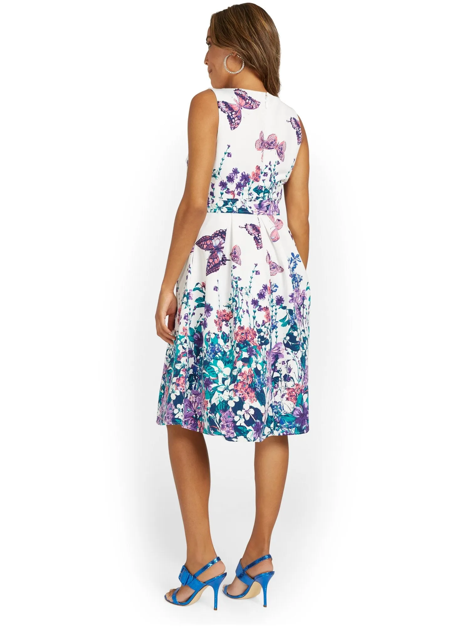 Petite Butterfly-Print Flare Dress