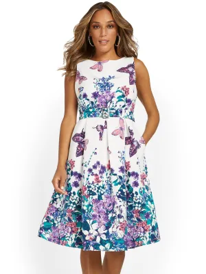 Petite Butterfly-Print Flare Dress