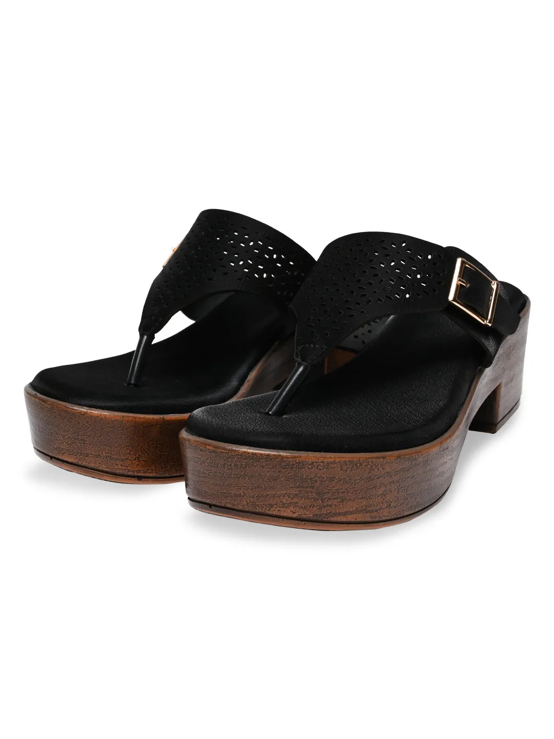 Rocia By Regal Black Women Laser Cut Sandals