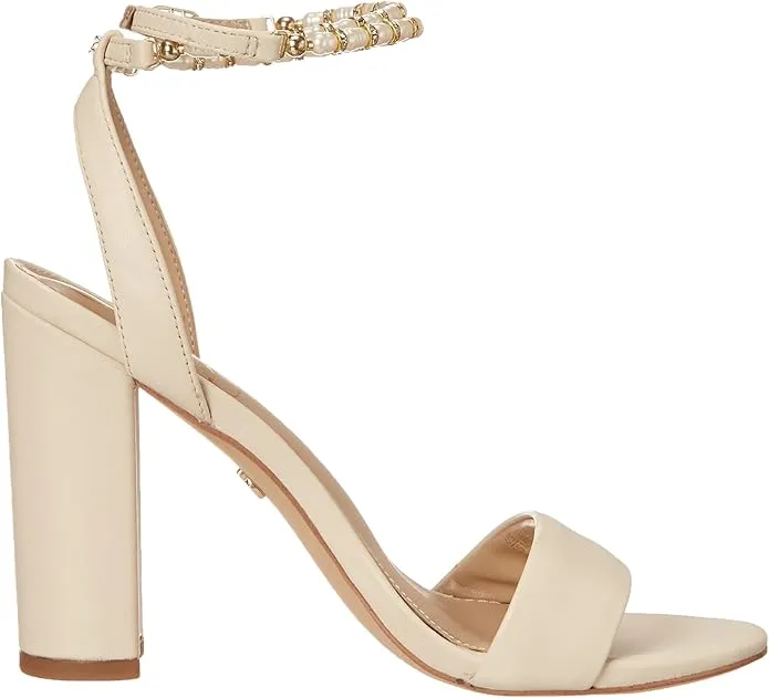 Sam Edelman Yanelli Modern Ivory Ankle Strap Round Open Toe Block Heeled Sandals