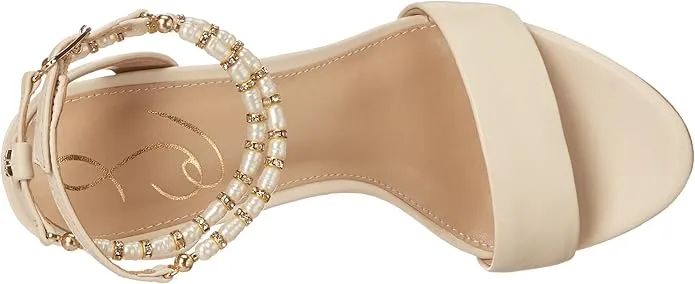Sam Edelman Yanelli Modern Ivory Ankle Strap Round Open Toe Block Heeled Sandals