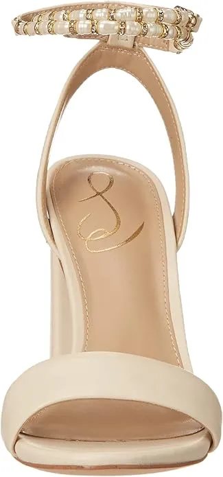 Sam Edelman Yanelli Modern Ivory Ankle Strap Round Open Toe Block Heeled Sandals