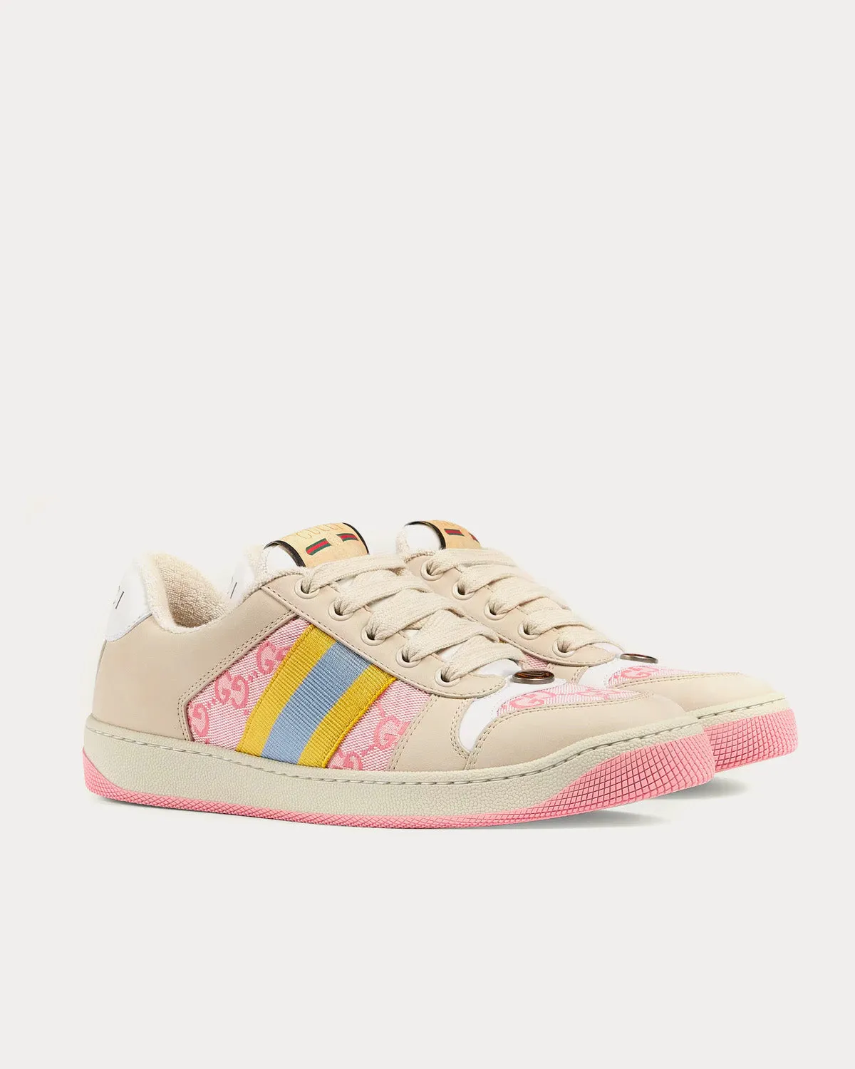 Screener with Web GG Beige / Pink / Yellow / Blue Low Top Sneakers