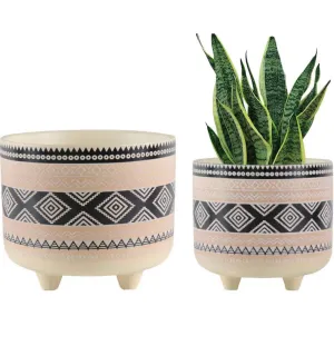 Set of 2 Geometric Design Ceramic Plants Pot with Drainage Hole