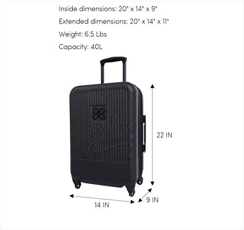 Sherpani Meridian, 22 Inch Travel Hardside Luggage, Durable Hardshell Luggage, Expandable Suitcases with Wheels, Rolling Luggage Carry On, Lightweight Carry On Luggage with Spinner Wheels (Black)