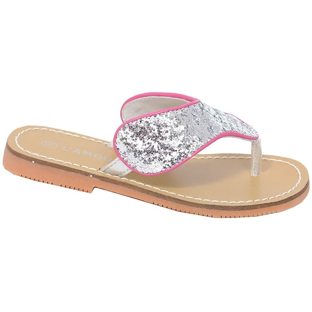 Silver T Strap Flip Flop Summer Spring Sandal Girl 11-4