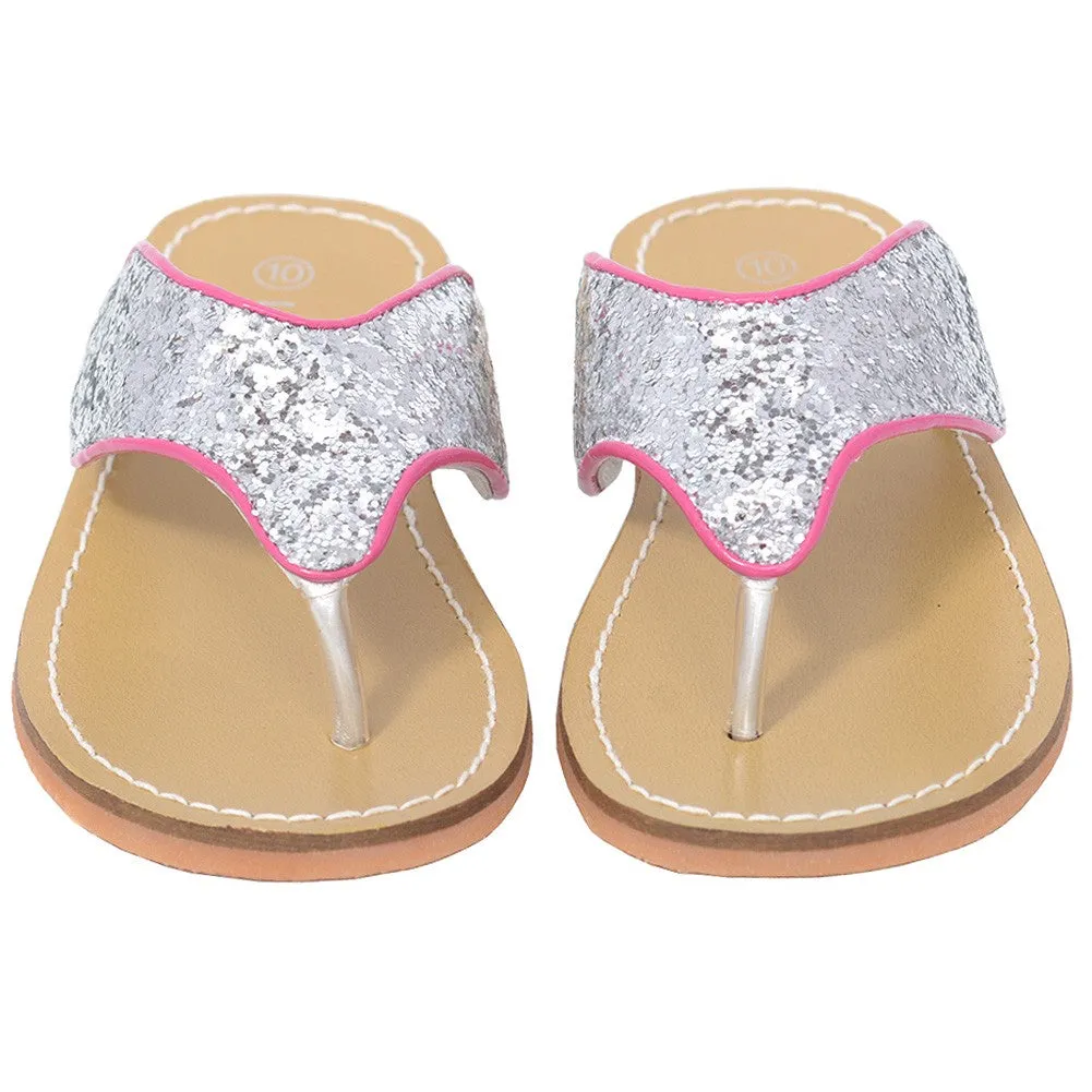 Silver T Strap Flip Flop Summer Spring Sandal Girl 11-4