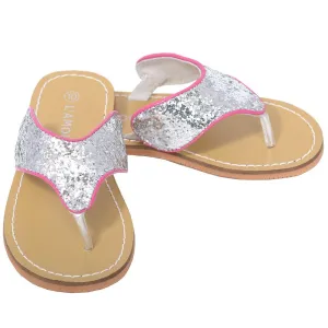 Silver T Strap Flip Flop Summer Spring Sandal Girl 11-4