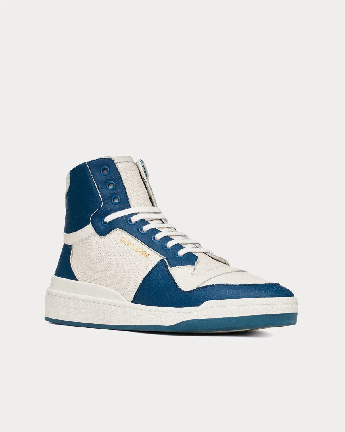 SL/24 Perforated Leather Off-White / Light Navy Mid Top Sneakers