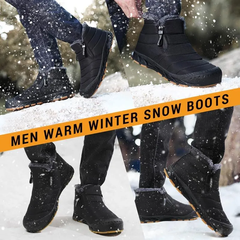 Snow Boots Mens Waterproof Winter Boots Fur Lined Warm Ankle Boots Zipper Closure Slip on Outdoor Boot Comfortable Walking Shoes