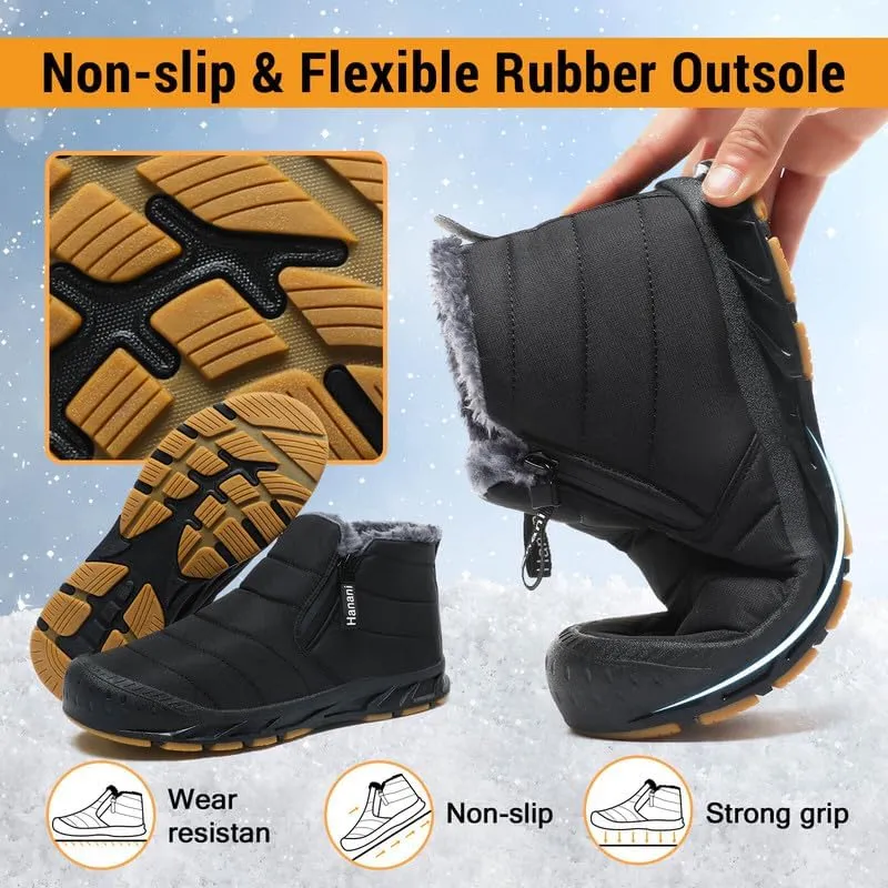 Snow Boots Mens Waterproof Winter Boots Fur Lined Warm Ankle Boots Zipper Closure Slip on Outdoor Boot Comfortable Walking Shoes
