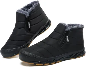 Snow Boots Mens Waterproof Winter Boots Fur Lined Warm Ankle Boots Zipper Closure Slip on Outdoor Boot Comfortable Walking Shoes