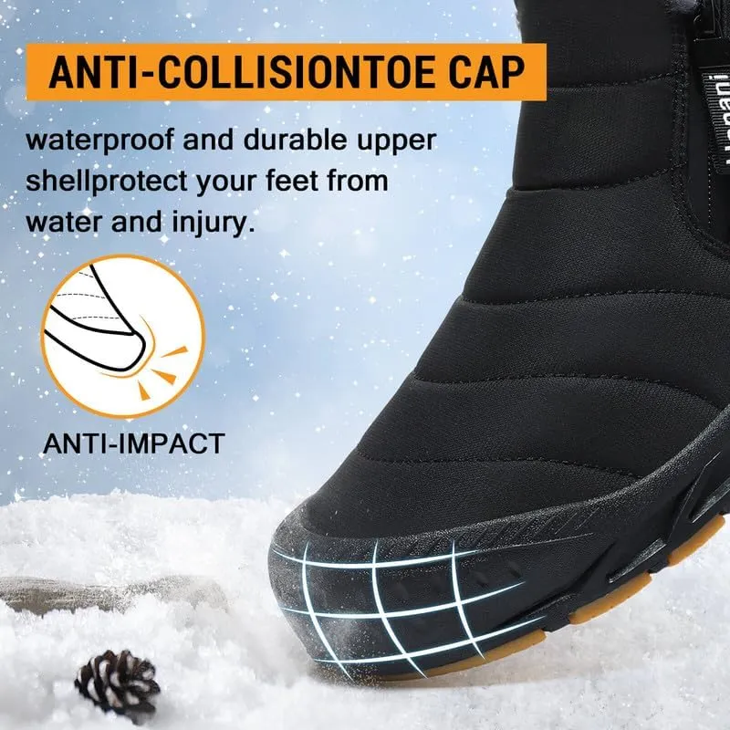Snow Boots Mens Waterproof Winter Boots Fur Lined Warm Ankle Boots Zipper Closure Slip on Outdoor Boot Comfortable Walking Shoes