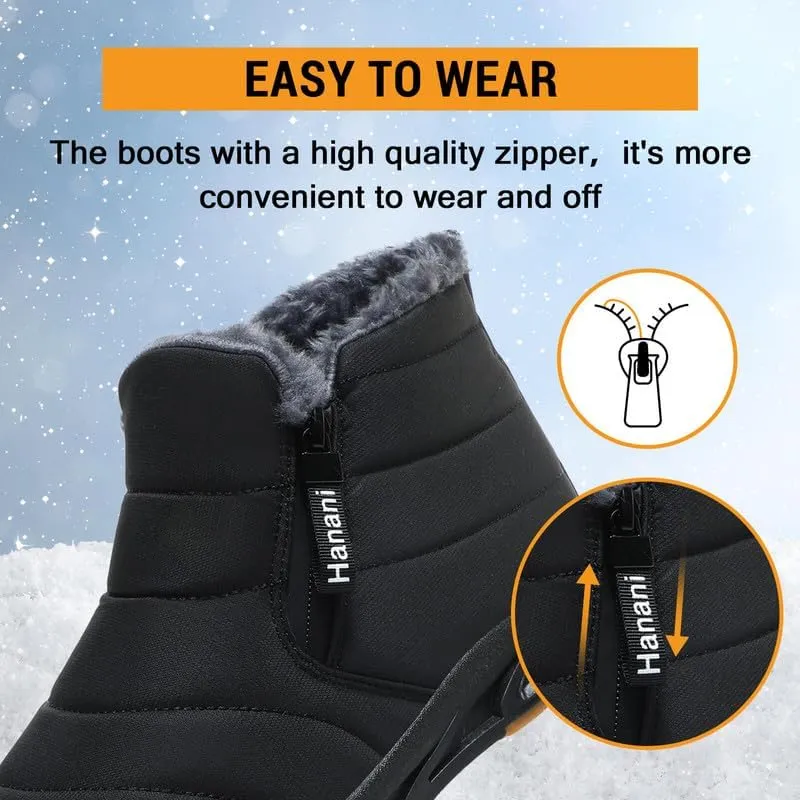 Snow Boots Mens Waterproof Winter Boots Fur Lined Warm Ankle Boots Zipper Closure Slip on Outdoor Boot Comfortable Walking Shoes