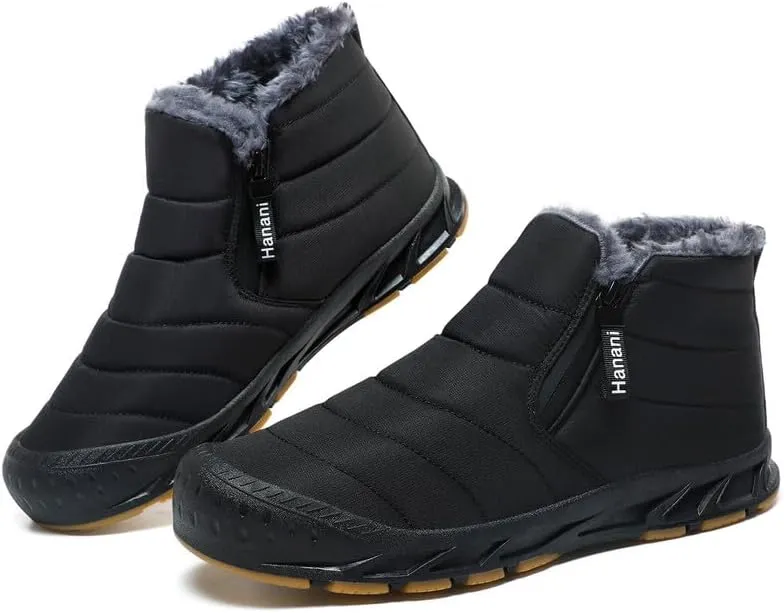 Snow Boots Mens Waterproof Winter Boots Fur Lined Warm Ankle Boots Zipper Closure Slip on Outdoor Boot Comfortable Walking Shoes