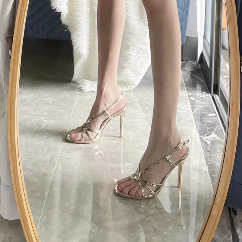 Summer French New Arrival Golden Stiletto Fashionable Versatile High Heels Sandals