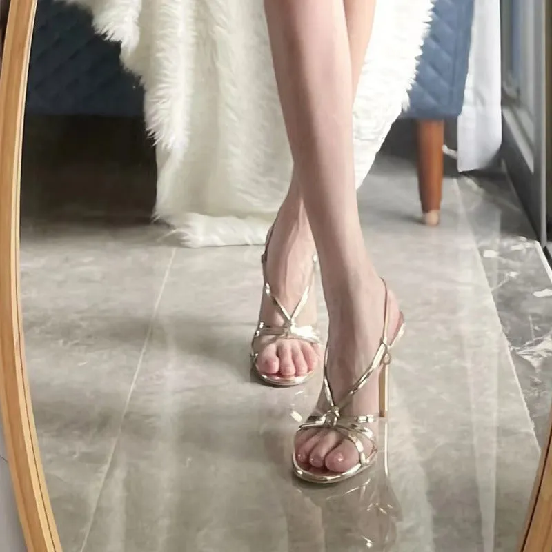 Summer French New Arrival Golden Stiletto Fashionable Versatile High Heels Sandals