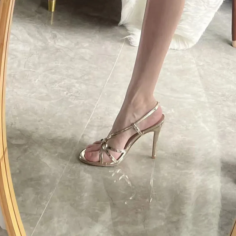 Summer French New Arrival Golden Stiletto Fashionable Versatile High Heels Sandals