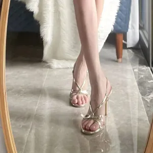 Summer French New Arrival Golden Stiletto Fashionable Versatile High Heels Sandals