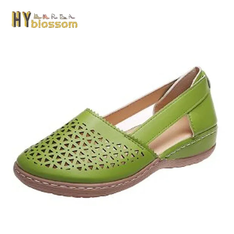Summer plus size casual ladies sandals European and American thick bottom hollow solid color ladies single shoes wedge sandals