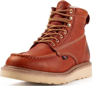 SUREWAY 6 in Mens Soft/Steel Toe Wedge Work Boots for Men-Full Grain Leather,Goodyear,Non-Slip EH Safety Industial Construction Moc Toe Work Boots/Shoes,Waterproof Steel Toe Light Brown,Size 10.5