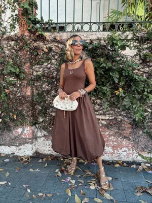 The Mocha Mousse Balloon Hem Midi Dress