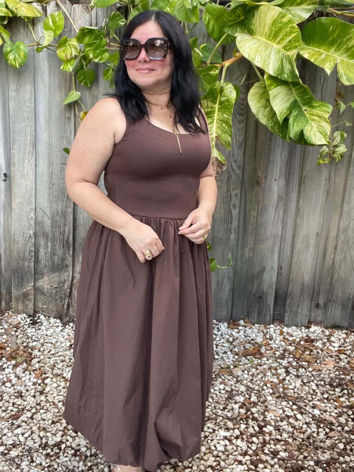 The Mocha Mousse Balloon Hem Midi Dress