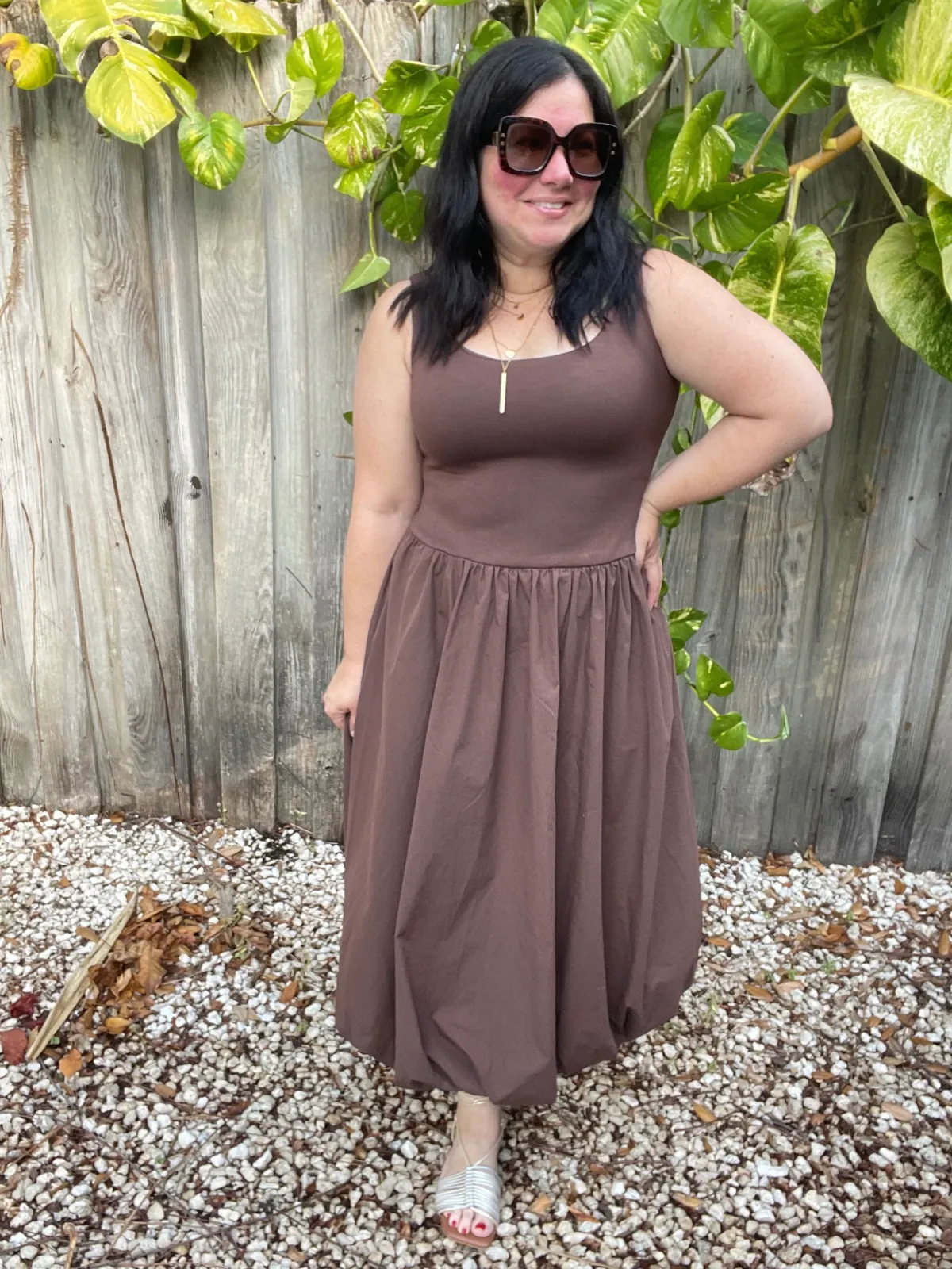 The Mocha Mousse Balloon Hem Midi Dress