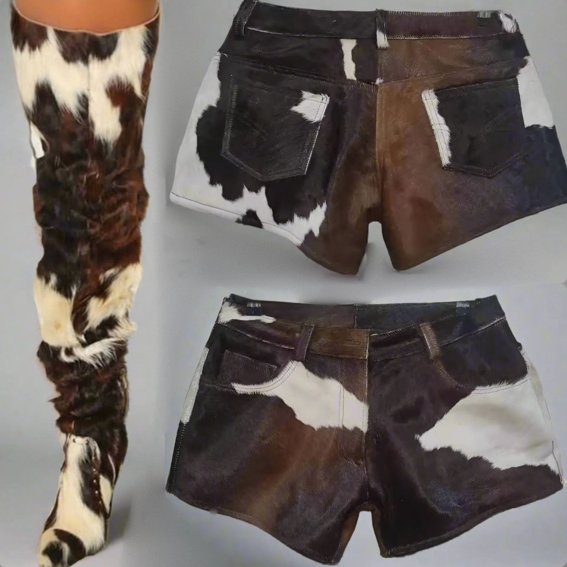 Thigh High Cow Hide Fur Boots