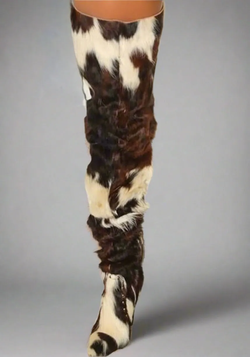 Thigh High Cow Hide Fur Boots