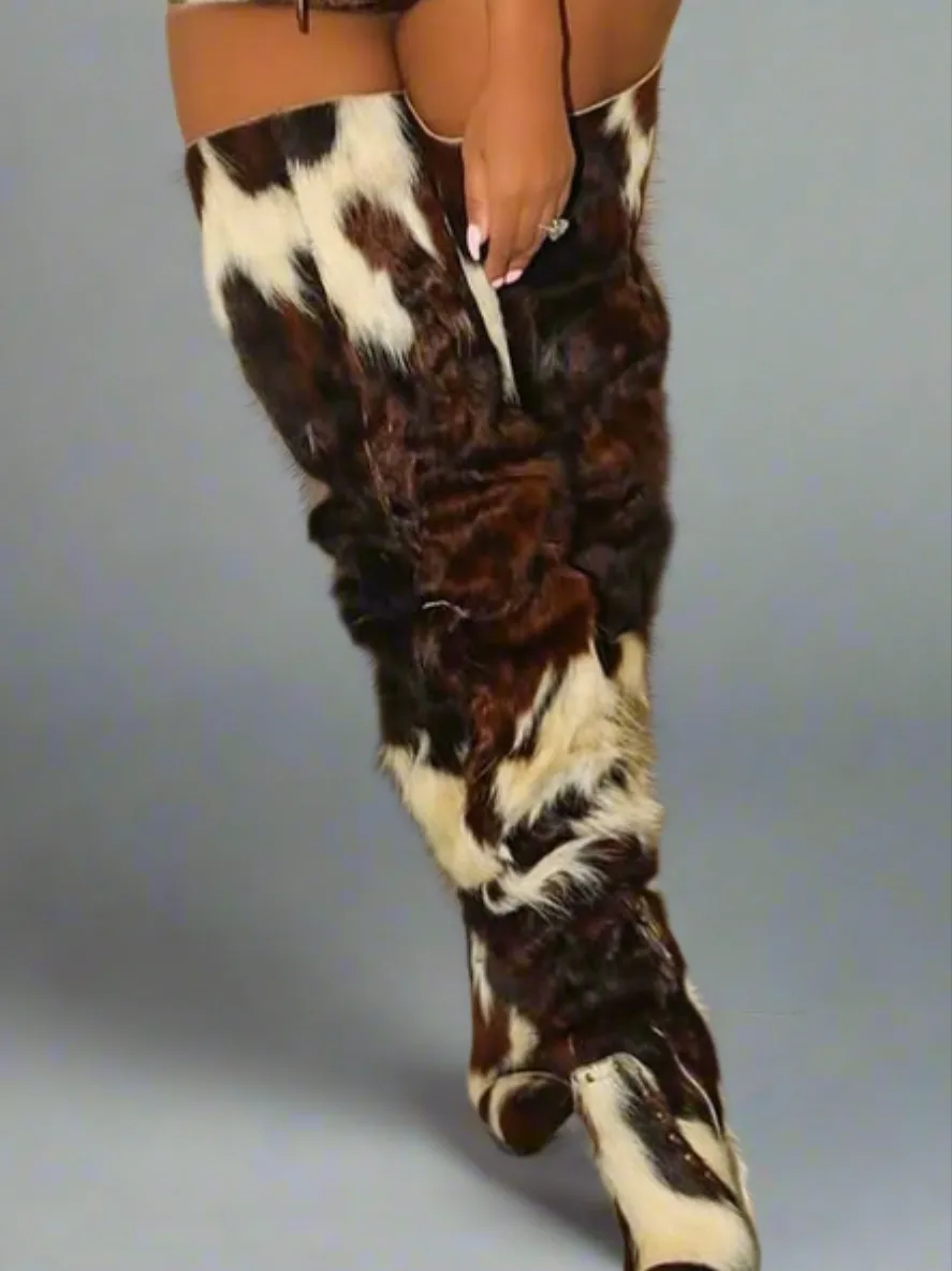 Thigh High Cow Hide Fur Boots