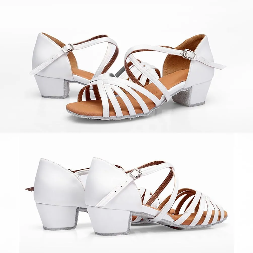 Toddler Girls Latin Dance Shoes Low Heel Practice Dancing Sandals Cross Strap for Social Dance Beginner