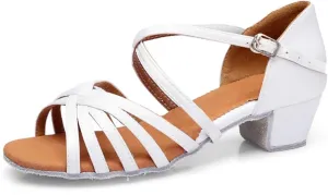 Toddler Girls Latin Dance Shoes Low Heel Practice Dancing Sandals Cross Strap for Social Dance Beginner