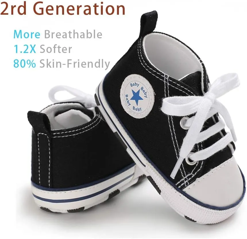 Unisex Baby Girls Boys Canvas High-top Shoes, Newborn Infant Anti-Slip Soft Sole Frist Walking Breathable Sneakers