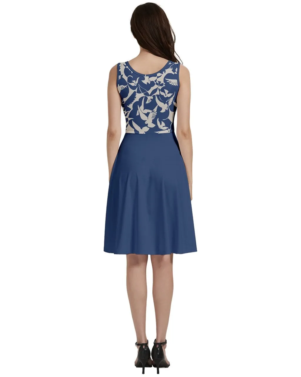 V-Neck Skater Dress with Pockets and Japanese Art Print