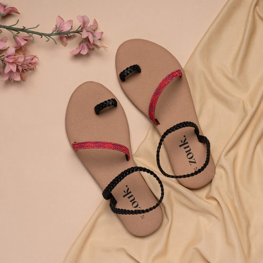 Wadiyar Diamond Black Braided Sandal