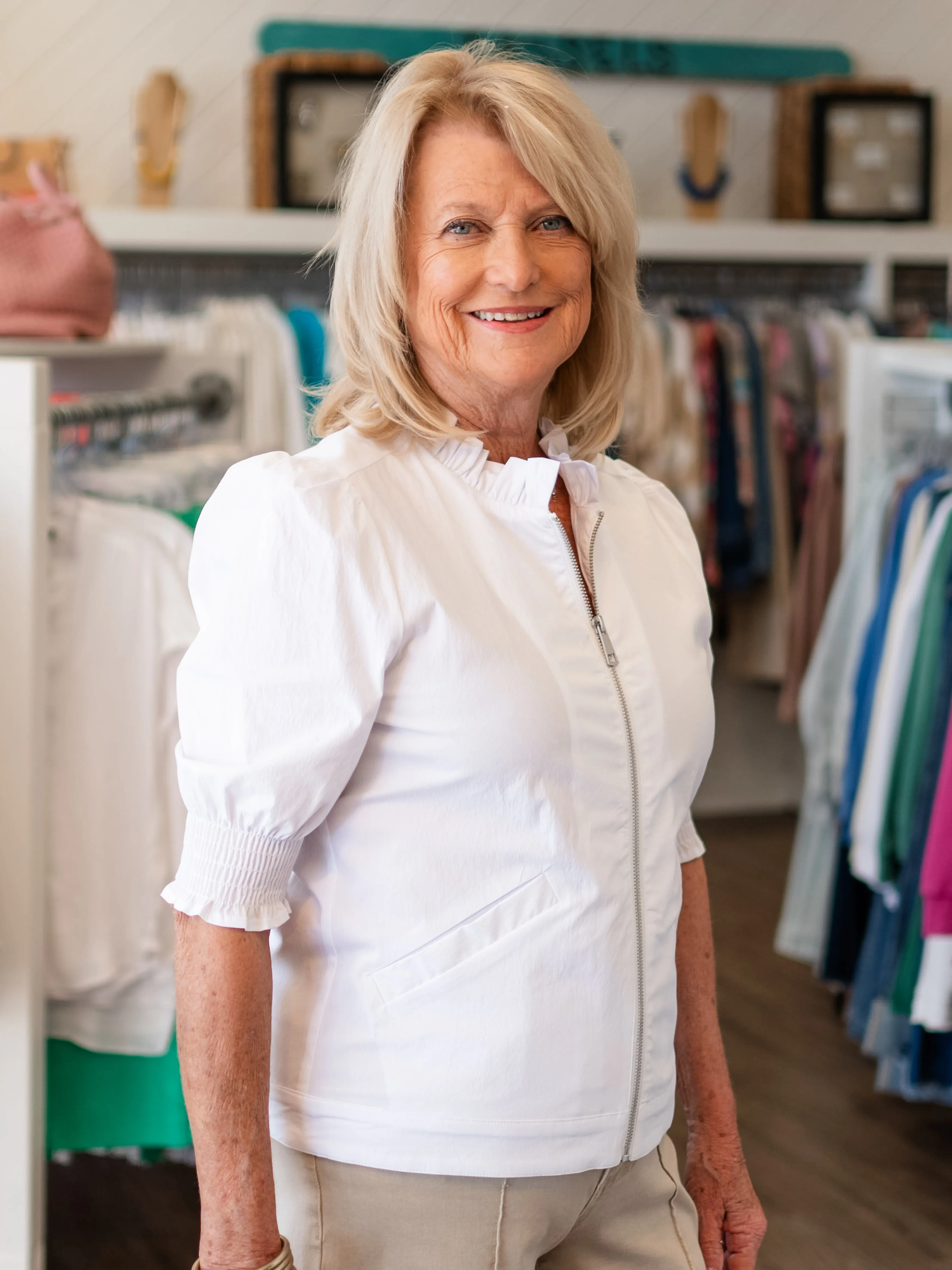 White Elbow Sleeve Zip Jacket by Boho Chic