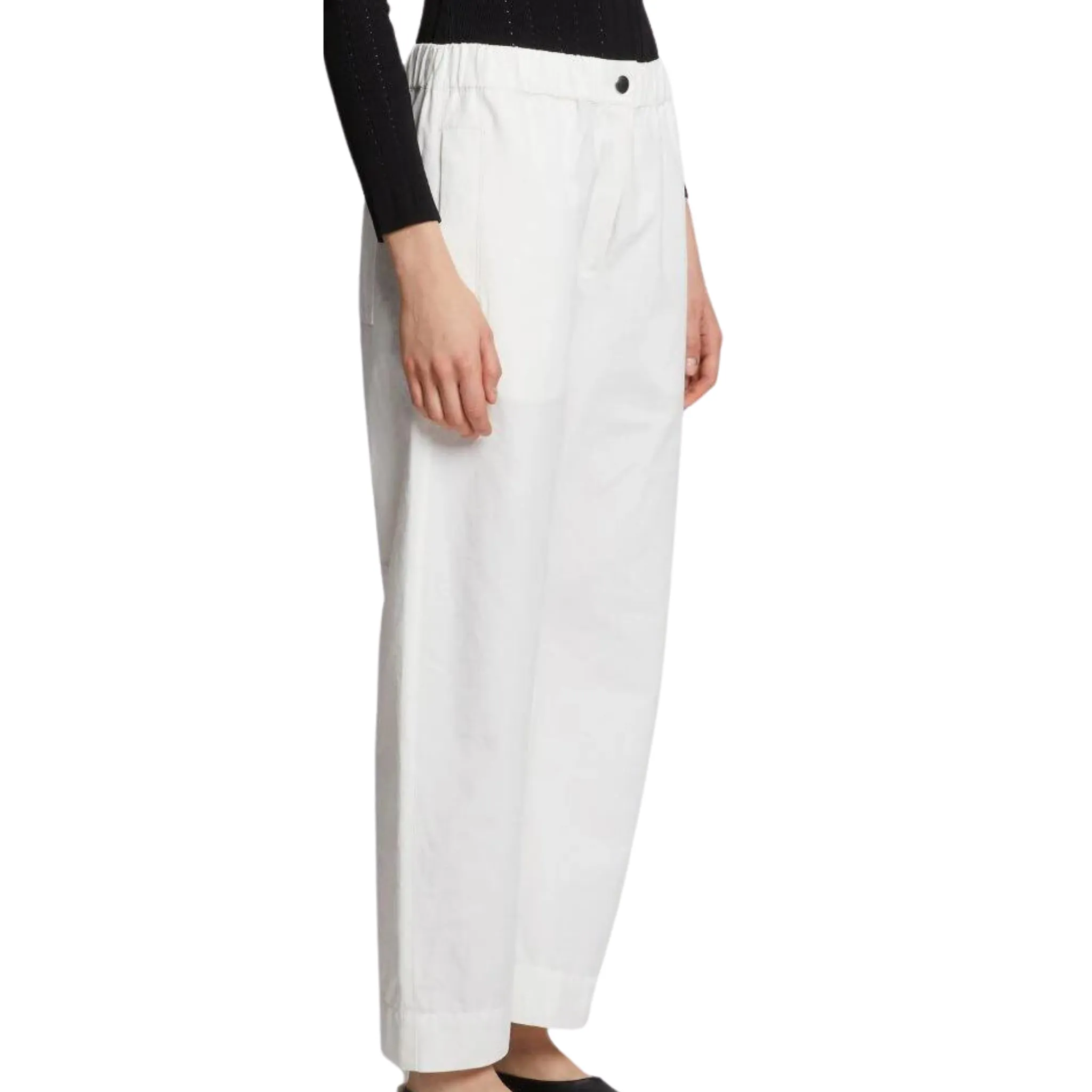 White Solid Cotton Linen Easy Pant